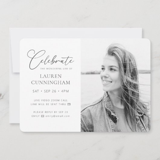 仮想お祝い・オブ・ライフモダンシンプル写真 招待状 (正面)