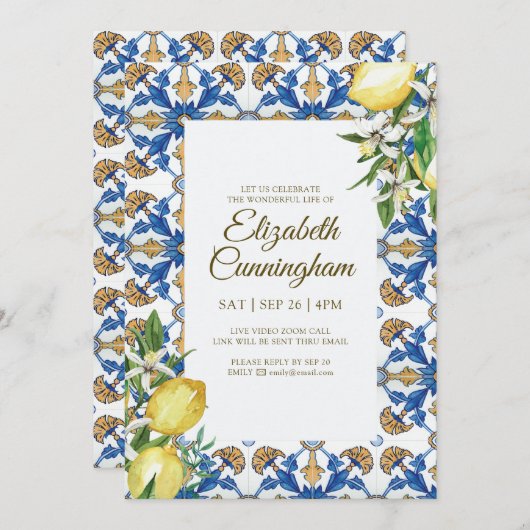 仮想お祝い·オブ·ライフ·ブルー地中海の 招待状 (正面/裏面)