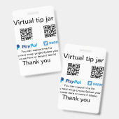 仮想のチップジャーのQRコードでのお金寄付 PayPal Venmo バッジ (正面＆裏面)