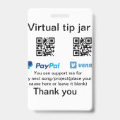 仮想のチップジャーのQRコードでのお金寄付 PayPal Venmo バッジ (裏面)