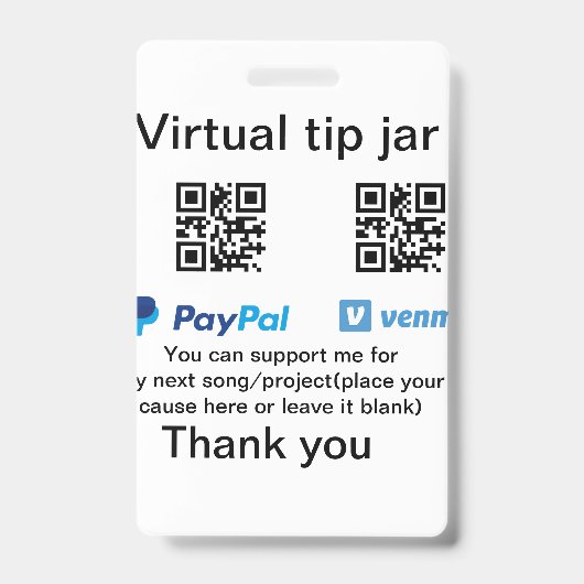 仮想のチップジャーのQRコードでのお金寄付 PayPal Venmo バッジ (正面)