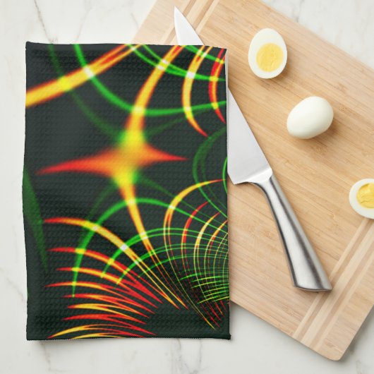 仮想の葉緑の、赤みを帯びた「火色のトゲ」 キッチンタオル (四つ折り)