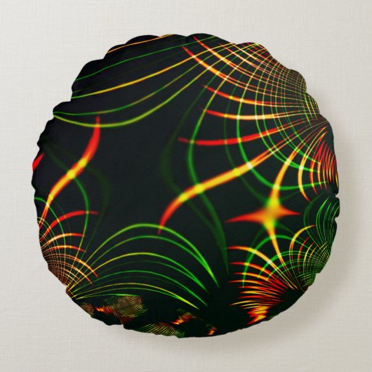 仮想の葉緑の、赤みを帯びた「火色のトゲ」 ラウンドクッション (正面)