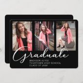 仮想エレガント卒業3フォトブラック 招待状 (正面/裏面)