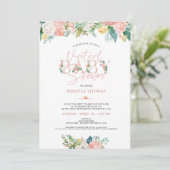 仮想オンライン赤ちゃんシャワーバラ金ゴールドピンクフローラ 招待状 (スタンド正面)