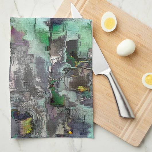 仮想カラフル岩は灰色から緑に優勢 キッチンタオル (四つ折り)