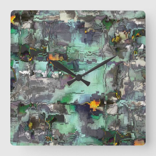 仮想カラフル岩は灰色から緑に優勢 スクエア壁時計 (正面)