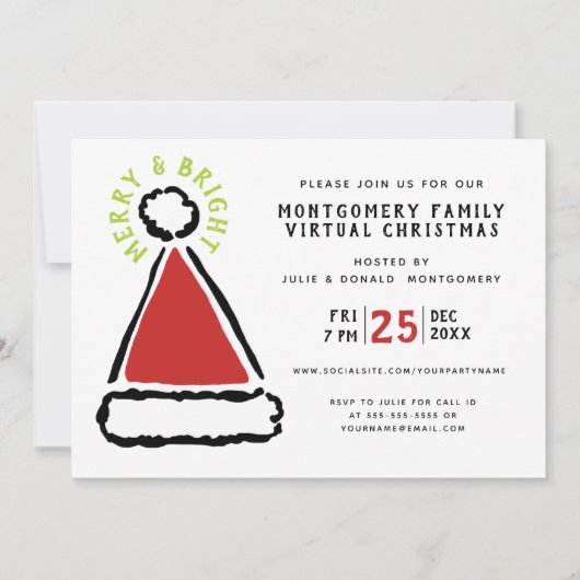 仮想クおもしろいリスマスパーティーレッドサンタハット 招待状 (正面)