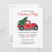 仮想クリスマスパーティーヴィンテージレッドトラックツリー インビテーションポストカード (正面/裏面)