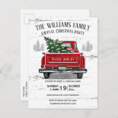 仮想ク素朴リスマスパーティーヴィンテージレッドトラック インビテーションポストカード (正面/裏面)