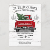 仮想ク素朴リスマスパーティーヴィンテージレッドトラック インビテーションポストカード (正面)