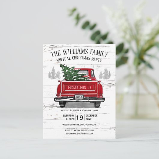 仮想ク素朴リスマスパーティーヴィンテージレッドトラック インビテーションポストカード (スタンド正面)