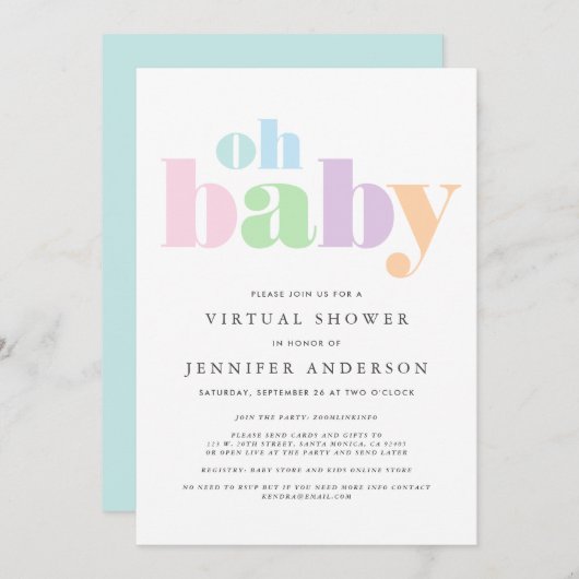 仮想シャワー | オベビーパステルミニマルモダン 招待状 (正面/裏面)