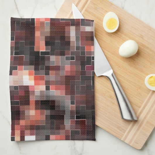 仮想タイルスタイル正方形モザイクのベージュから茶色 キッチンタオル (四つ折り)