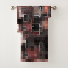 仮想タイルスタイル正方形モザイクのベージュから茶色 バスタオルセット