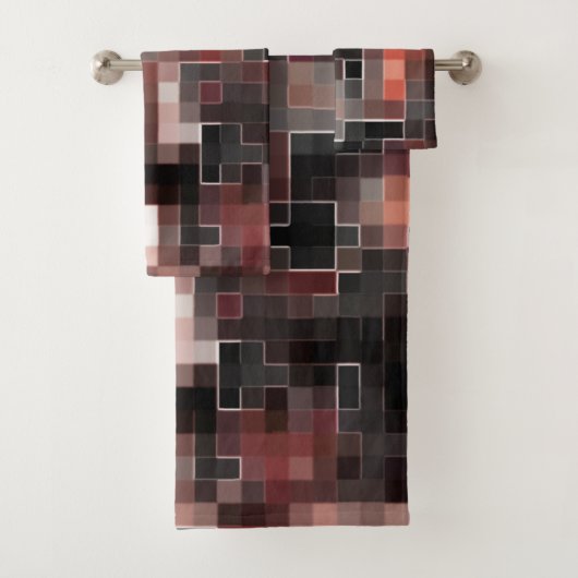 仮想タイルスタイル正方形モザイクのベージュから茶色 バスタオルセット (インサイチュ)