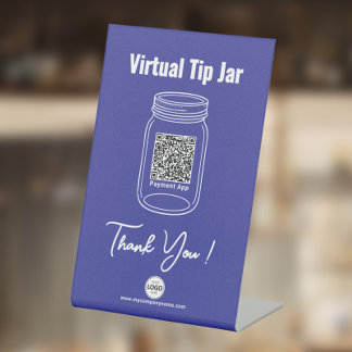 仮想チップJAR、カスタムQRコード支払いアプリ、青 台座サイン