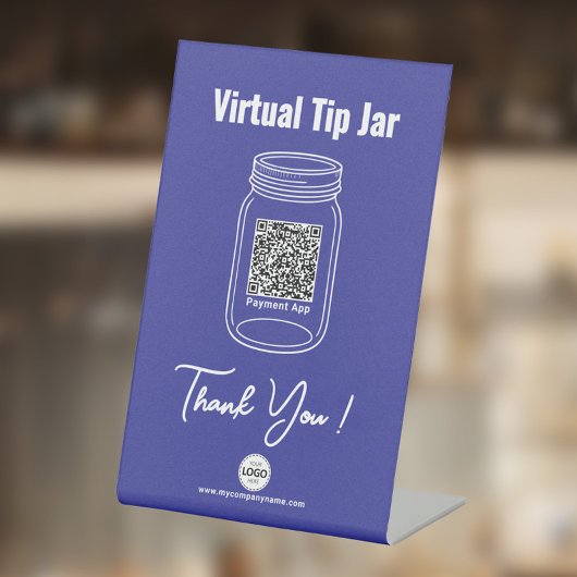 仮想チップJAR、カスタムQRコード支払いアプリ、青 台座サイン