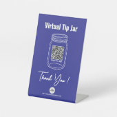 仮想チップJAR、カスタムQRコード支払いアプリ、青 台座サイン (正面)