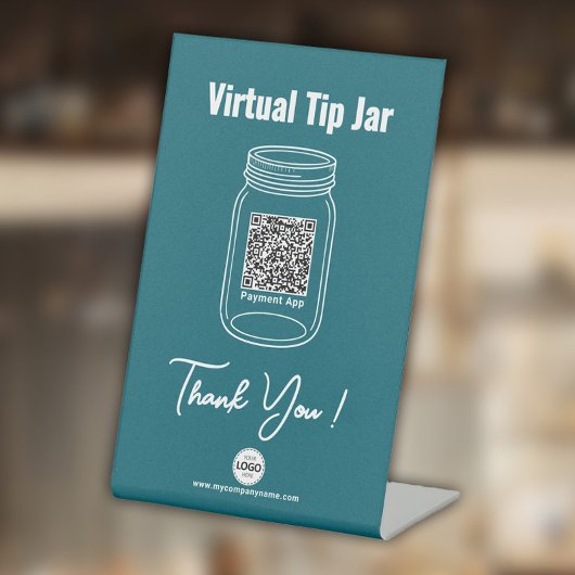 仮想チップJAR、カスタムQRコード支払アプリ、ティール（緑がかった色） 台座サイン