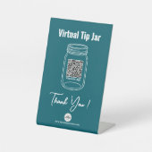仮想チップJAR、カスタムQRコード支払アプリ、ティール（緑がかった色） 台座サイン (正面)