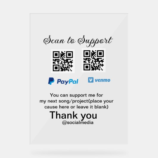 仮想チップjar q rコードマネー寄付PayPal ven アクリルサイン (正面)