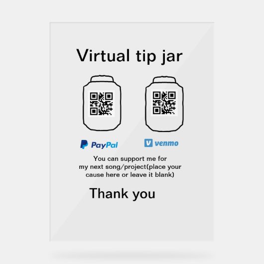 仮想チップjar q rコードマネー寄付PayPal ven アクリルサイン (正面)