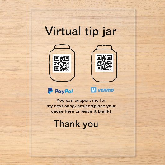 仮想チップjar q rコードマネー寄付PayPal ven アクリル招待状 (正面)