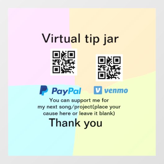 仮想チップjar q rコードマネー寄付PayPal ven ウィンドウサイン (シート)