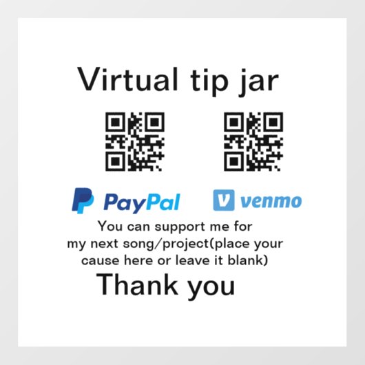 仮想チップjar q rコードマネー寄付PayPal ven ウィンドウサイン (シート)