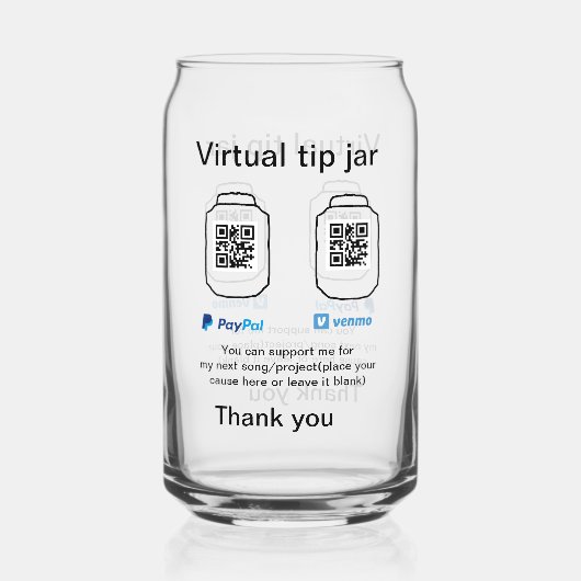 仮想チップjar q rコードマネー寄付PayPal ven ガラス缶 (正面)