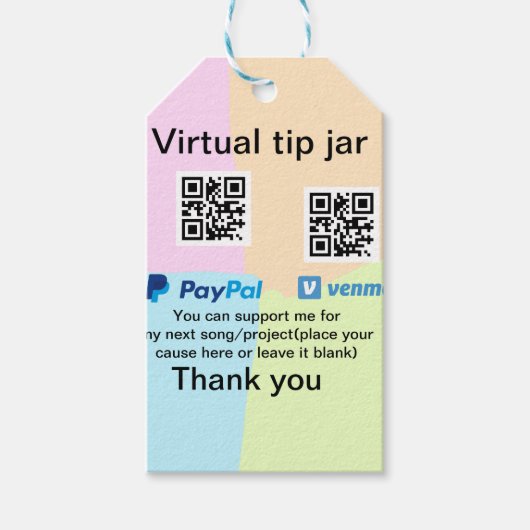 仮想チップjar q rコードマネー寄付PayPal ven ギフトタグ (正面)