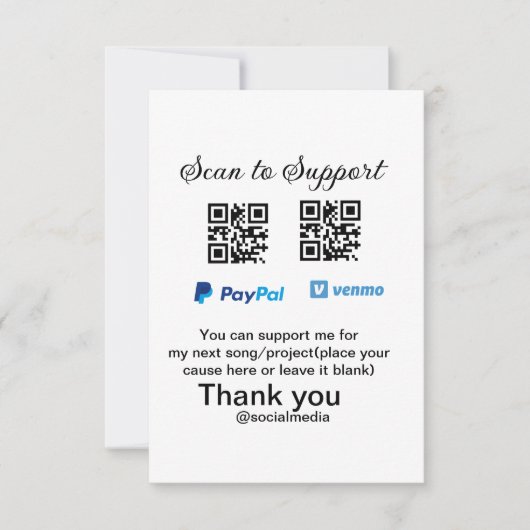 仮想チップjar q rコードマネー寄付PayPal ven サンキューカード (正面)