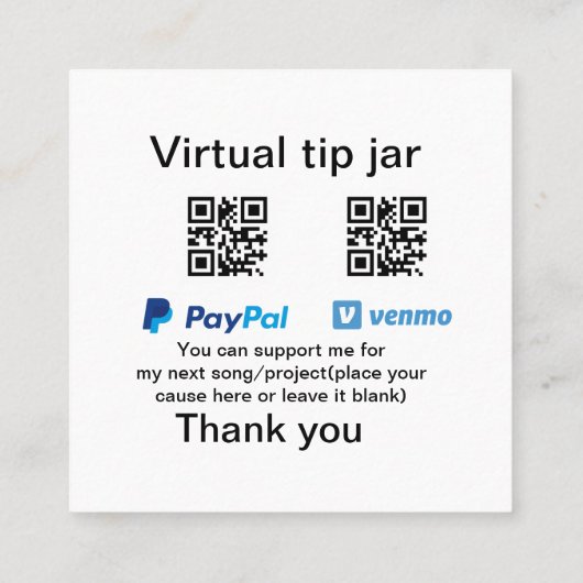 仮想チップjar q rコードマネー寄付PayPal ven スクエア名刺 (裏面)