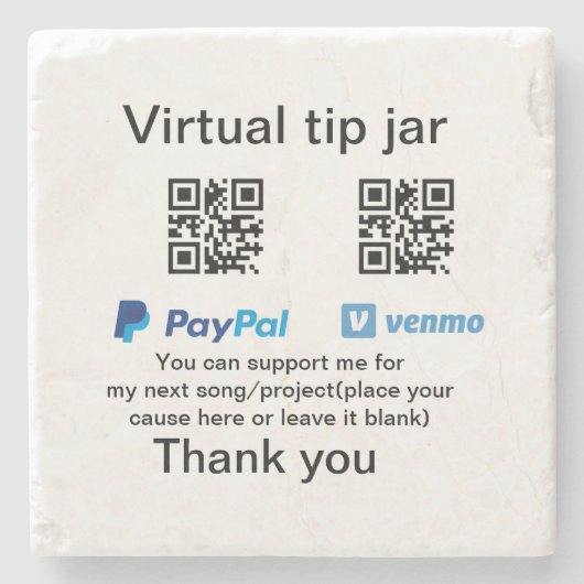 仮想チップjar q rコードマネー寄付PayPal ven ストーンコースター (正面)