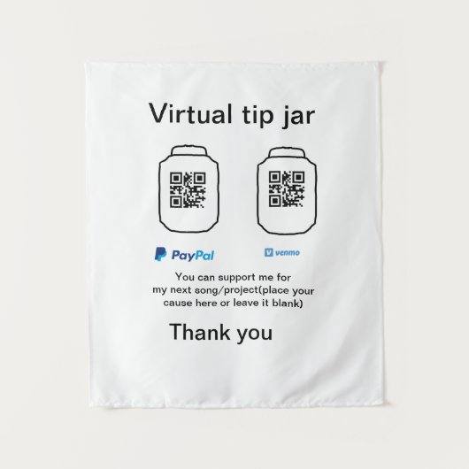 仮想チップjar q rコードマネー寄付PayPal ven タペストリー (正面)