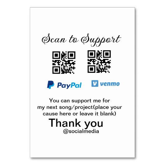 仮想チップjar q rコードマネー寄付PayPal ven テーブルナンバー (正面)