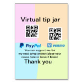 仮想チップjar q rコードマネー寄付PayPal ven テーブルナンバー (裏面)