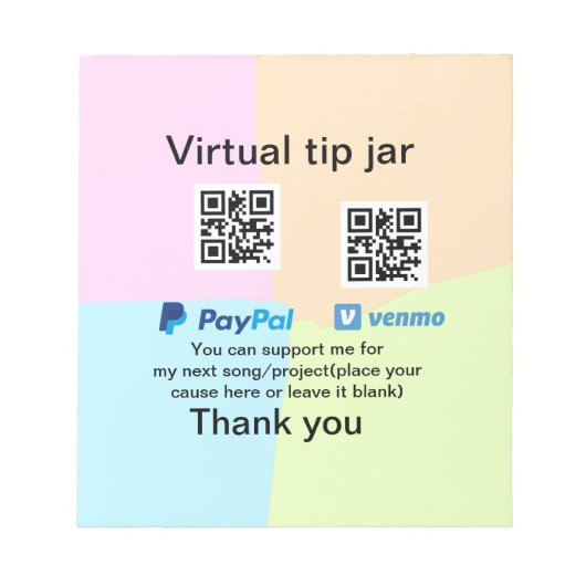仮想チップjar q rコードマネー寄付PayPal ven ノートパッド (正面)