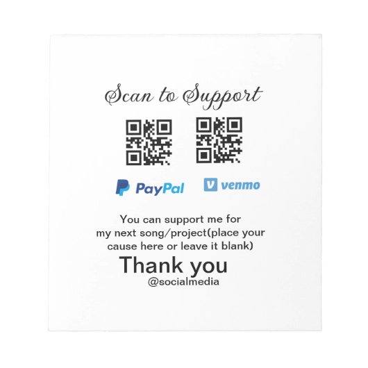 仮想チップjar q rコードマネー寄付PayPal ven ノートパッド (正面)