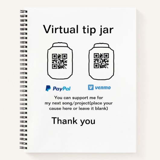 仮想チップjar q rコードマネー寄付PayPal ven ノートブック (正面)