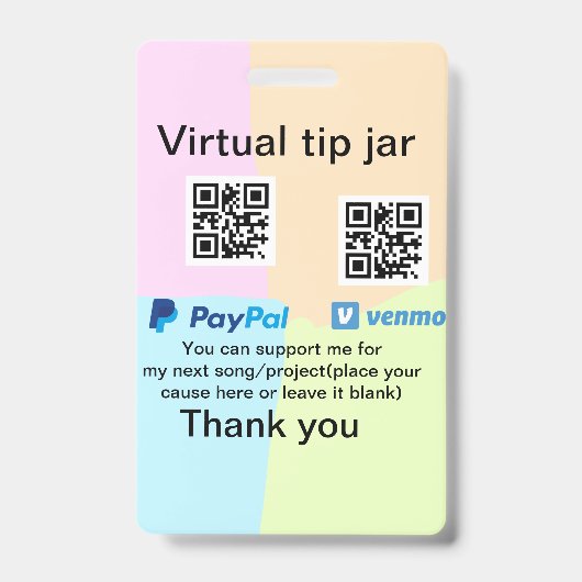 仮想チップjar q rコードマネー寄付PayPal ven バッジ (正面)