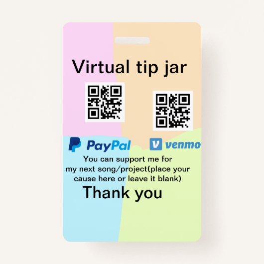 仮想チップjar q rコードマネー寄付PayPal ven バッジ (正面)