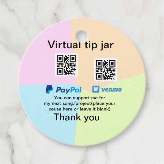 仮想チップjar q rコードマネー寄付PayPal ven フェイバータグ (正面)