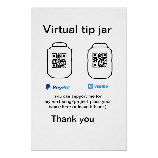 仮想チップjar q rコードマネー寄付PayPal ven ポスター (正面)