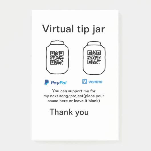 仮想チップjar q rコードマネー寄付PayPal ven ポストイット (正面)
