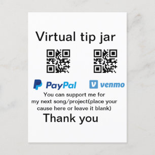 仮想チップjar q rコードマネー寄付PayPal ven ポストカード