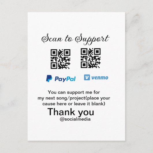 仮想チップjar q rコードマネー寄付PayPal ven ポストカード (正面)