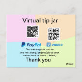 仮想チップjar q rコードマネー寄付PayPal ven ポストカード (裏面)