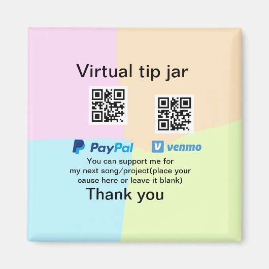 仮想チップjar q rコードマネー寄付PayPal ven マグネット (正面)